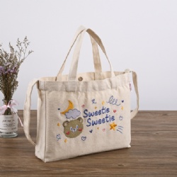 Zipper Button Cotton Canvas bag
